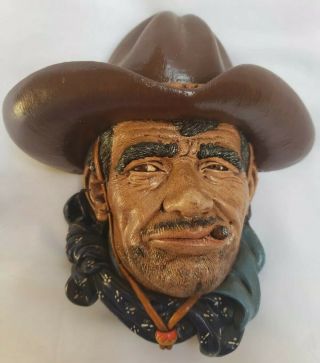 Bossons Rawhide Chalk Ware Head Cowboy Hat Bandit Made England Bust Wall Hanging