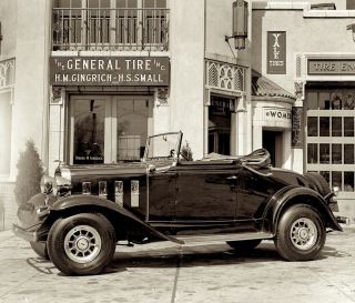 1930s Photo Negative Roadster Car General Tire Store Rare Early Auto Chrome Mod