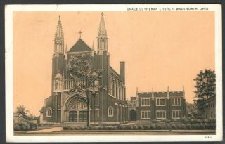 1936 Postcard Grace Lutheran Church,  Wadsworth,  Ohio