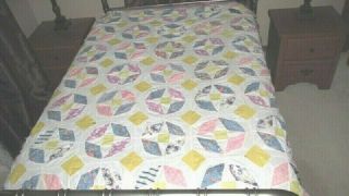 Vtg 70x83 Handmade Triangle Star Pastel Feedsack Fabric Quilt Top To Finish