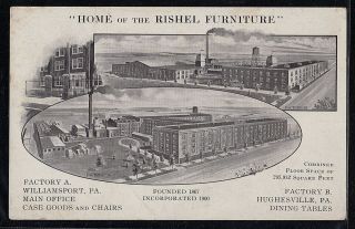 Antique Vintage Postcard Home Of The Rishel Furniture Williamsport Pa 1916