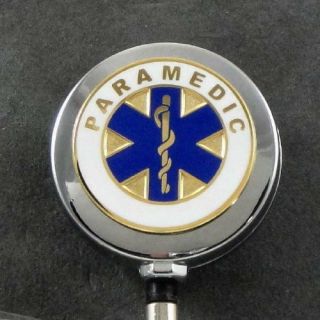 Paramedic Emt Rescue Medical Retractable Id Badge Holder Reel Chrome