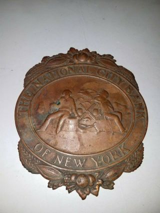 Rare Bronze Plaque The National City Bank Of York City Sailor & Indian On Do