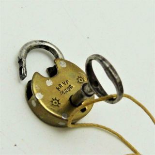ANTIQUE SMALL BRASS PADLOCK WITH KEY,  HAND MADE 2