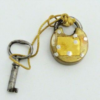ANTIQUE SMALL BRASS PADLOCK WITH KEY,  HAND MADE 3
