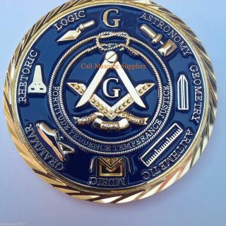 Freemasons Masonic 2 " Challenge Coin Golden 3d Design With Case Mason Gift
