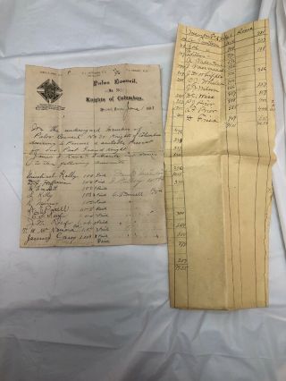 Knights Of Columbus Haven Connecticut Letters Member Dues Dated June 1 1893
