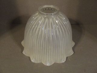 Vintage Ribbed Ruffled Crimped Edge Frosted Glass Lamp Shade 2 1/4 " Fitting