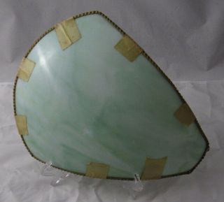 Antique Green Slag Stained Curved Bent Glass Lamp Shade Replacement Panel