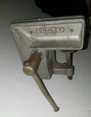 Vintage Stanley 702 Portable Clamp - On Aluminum Bench Top Vise Usa