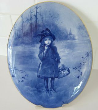 Royal Doulton Blue Children Series Ware Oval Plaque Girl With Basket 9.  75 X 7.  75