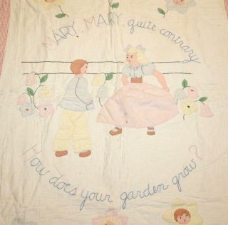 Mary Mary Quite Contrary Vintage Baby Quilt Blanket 37x52 " Pink Girls Garden Htf
