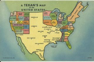 Vintage Humorous Texas Map Of The Usa Vintage Linen Curt Teich Posted Postcard