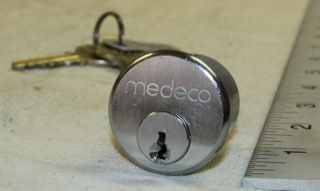 Medeco 51s Mortise Cylinder Door Lock W/ 2 Keys & Key Security Code No.