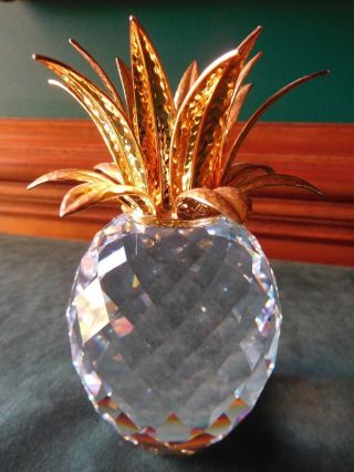 Swarovski Silver Crystal Large Gold Pineapple Candle Holder,  4.  25 " T,  Retired