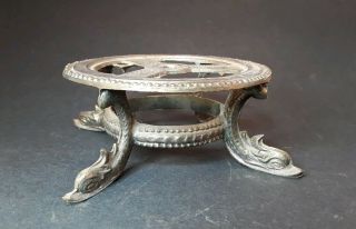 4.  5 " Seat Vintage Ornate White Metal Table Lamp Base Part Gold Tone Dragon Feet