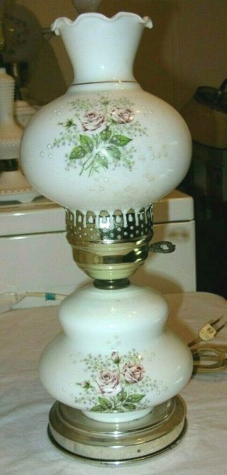 Vintage Gwtw Hurricane Table Lamp Painted Roses Floral 3 Way Top Bottom Both