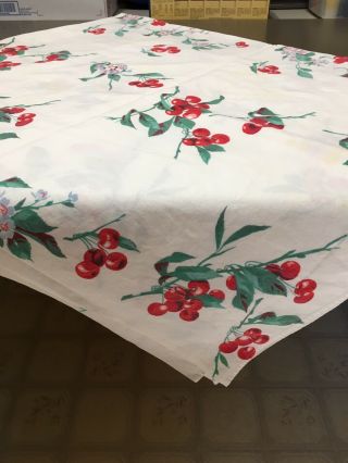 Vtg Heavy Cotton Print Tablecloth Cherries Cherry Blossoms Overall 64x53 " G8