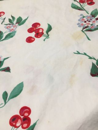 Vtg Heavy Cotton Print Tablecloth Cherries Cherry Blossoms Overall 64x53 
