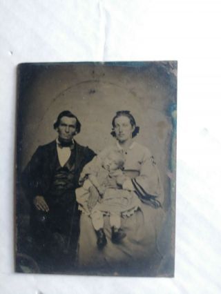 Circa 1860s Parents Holding Baby Post Mortem Tintype Photo