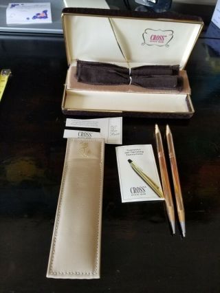 Vintage Cross Pen & Pencil Set 14k Gold Filled,  Leather Purse & Case.