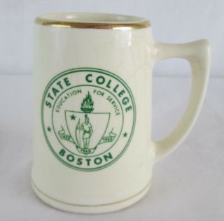 Vintage Boston State College Ceramic Beer Mug 1952 Gold Rim Green Seal Stein
