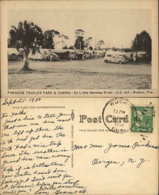 1950 Ruskin,  Fl Paradise Trailer Park And Cabins Hillsborough County Florida