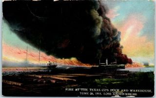 Texas Postcard " Fire At The Texas Co.  