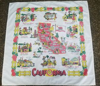 Vintage California State Map Souvenir Tablecloth,  Late 50 