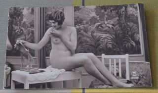 1920s Glamour Nude French Girl Hand Mirror Rp Postcard Pc Paris 2999 RisquÉ 28