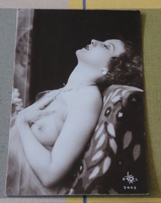 1920s Glamour Nude French Girl Necklace Rp Postcard Sol France 3443 RisquÉ 34
