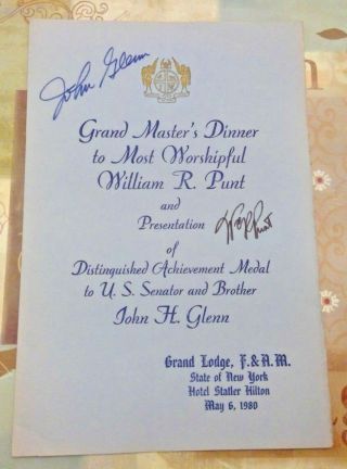 Masonic Grand Masters Dinner John Glenn Signed Lodge 688 Oh.  F&am 1980