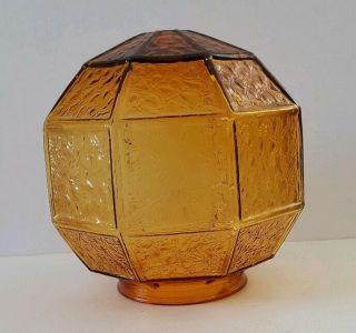 Vintage Craftsman Porch Light Fixture Globe Shade Amber Glass Octagonal