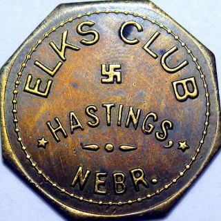 Hastings Nebraska Good For Token Elks Club Good Luck Swastika
