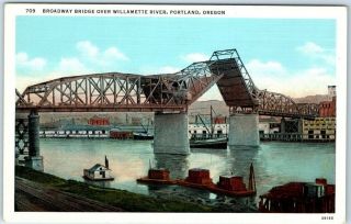 Portland,  Oregon Postcard " Broadway Bridge Over Willamette River " Andrews C1940s