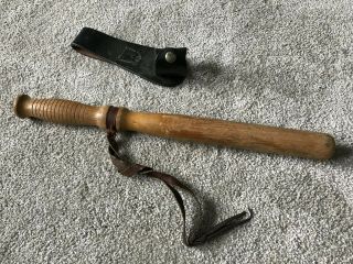 Vintage Wooden Police Billy Club Night Stick Leather Holster Baton Georgia Wood