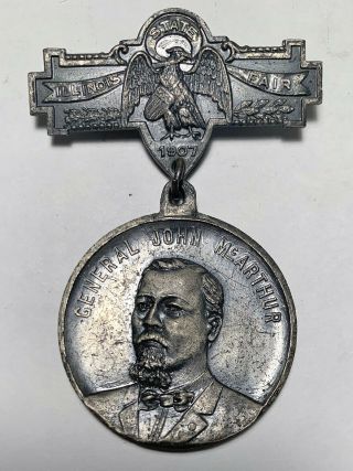 1907 Illinois State Fair Commemorative Pin Back Medallion Civil & Spanish Wars
