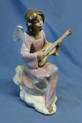 Rare Gres Finish Lladro " Heavenly Solo " Angel Playing Her Guitar,  2196 -