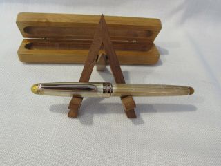 Retro 51 Fountain Pen W/original Wood Box White Wash Over Gold Base - Gold Trim