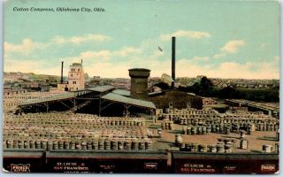 Oklahoma City Okc Postcard " Cotton Compress " Bales In Yard Bird 
