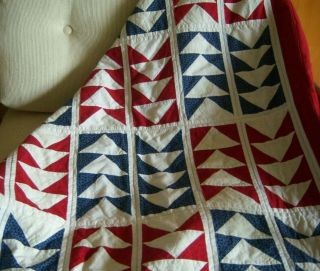 Vintage Patriotic Flag Quilt Throw In Red White & Blue 44 X 60 Signed Exc