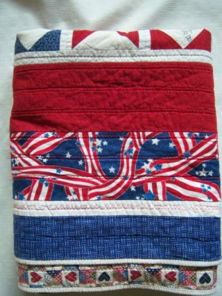 Vintage Patriotic Flag Quilt Throw in Red White & Blue 44 x 60 Signed Exc 2