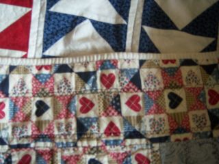 Vintage Patriotic Flag Quilt Throw in Red White & Blue 44 x 60 Signed Exc 3