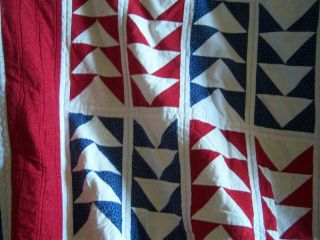 Vintage Patriotic Flag Quilt Throw in Red White & Blue 44 x 60 Signed Exc 7