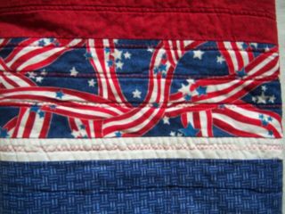 Vintage Patriotic Flag Quilt Throw in Red White & Blue 44 x 60 Signed Exc 8
