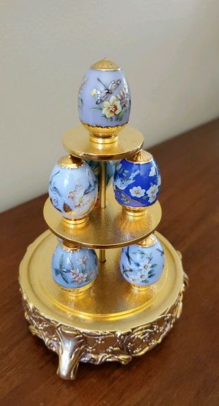 Franklin Sapphire Garden House Of Faberge Tier Stand 8 Eggs W/dome