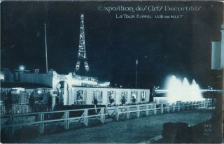 Vintage French Eiffel Tower Postcard Paris By Night Memory Tour France