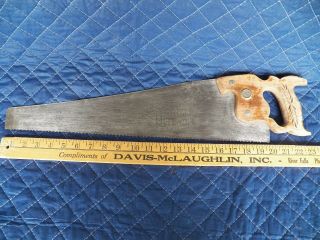 Vintage Warranted Superior Hand Saw With Keystone Defender By Disston Blade