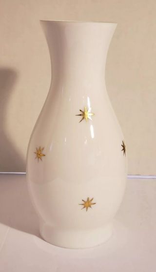 Mid Century Modern Starburst Glass Hurricane Lamp Shade White W/gold Stars Mcm