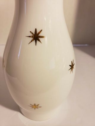 Mid Century Modern Starburst Glass Hurricane Lamp Shade White w/Gold Stars MCM 2